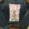 Cherry Blossoms with Japanese Pagoda on Denim Jacket