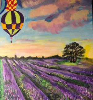 Hot Air Balloons Over Lavender at Sunrise