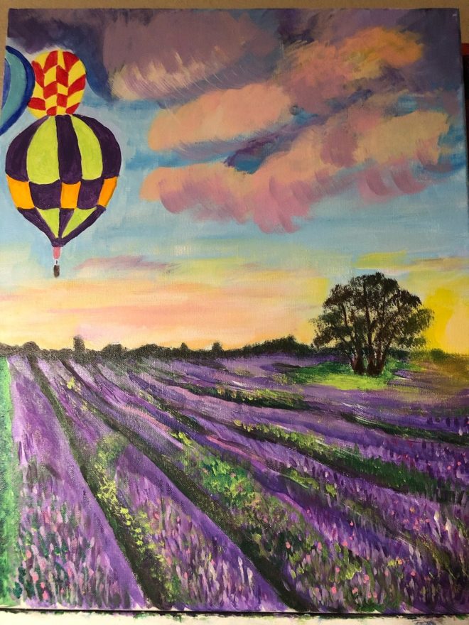 Hot Air Balloons Over Lavender at Sunrise