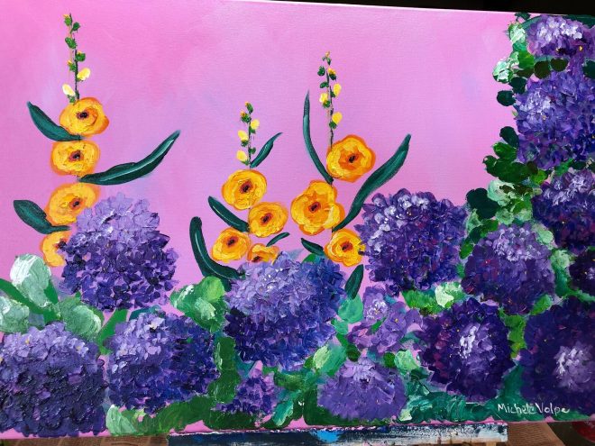 Purple Hydrangeas with Yellow Flowers