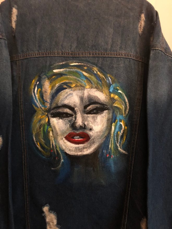 Abstract Marilyn Monroe on an Oversized Distressed Denim Jacket